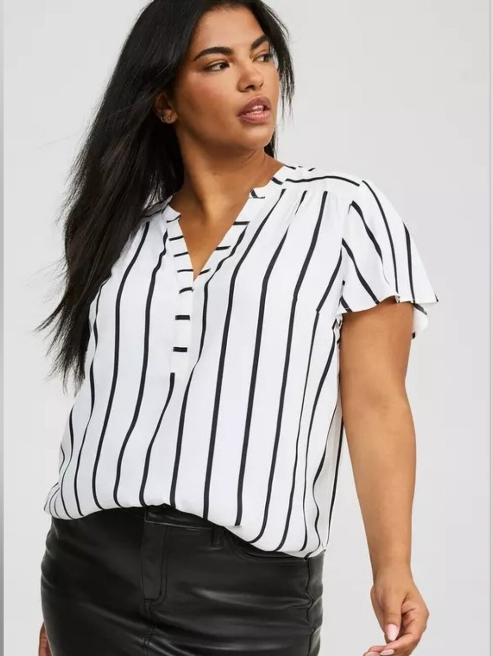 Torrid Black White Stripe Harper Flutter Sleeve Blouse Plus Size 1x 1